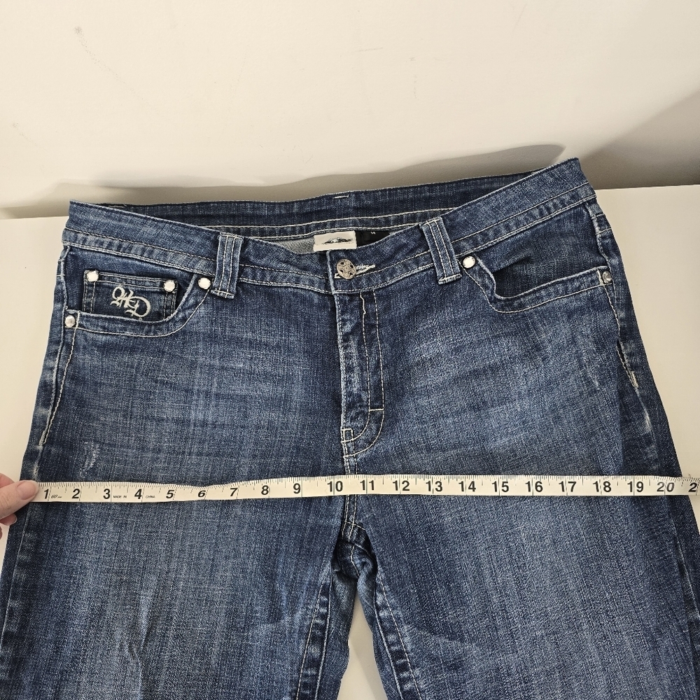 Harley Davidson Midrise Bootcut Distressed Denim Jeans Embroidered Pockets 14 - Picture 12 of 16